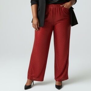 Vintage Red Sparkle Beaded Festive Silk Pants Party valentines Pants Plus Size
